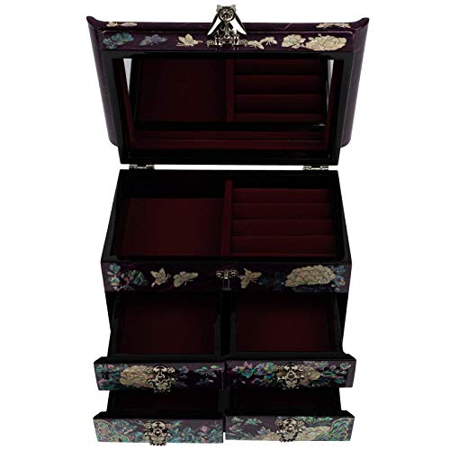 February Mountain Mother of Pearl Wooden Jewelry Organizer Box – Jewelry Storage Box for Women, Features Spacious Drawers, Ideal for Rings, Bracelets, Watches, Chains, Accessories (Purple)
