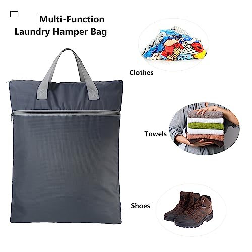 Beegreen Grey Travel Laundry Bag With Handles & Zipper Pockets Dirty Clothes Hanging Laundry Hamper Heavy Duty Washable Collapsible For College Dorm Gym Beach Pool Swimsuit #TOP4