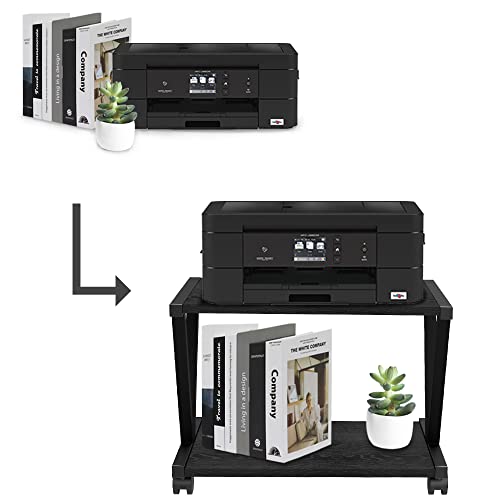 Vedecasa Retro Desktop Printer Stand 2 Double Tiers Wood Printer Shelf Modern Wood Storage Book Shelf Organizor For Home Office Stylish Sturdy V Shaped (Black) #TOP6