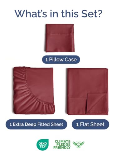 Image of Extra Deep Pocket Twin XL Size Sheet Set - Breathable & Cooling - Burgundy