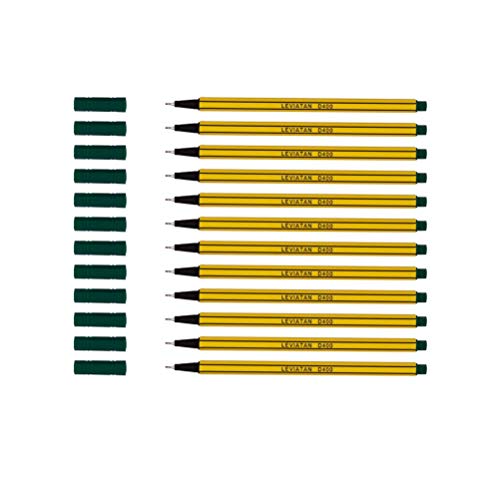 LEVIATAN D400 Fineliner Grün 12 Stück - Feinleiner Stift Bunt Für Den Täglichen Gebrauch Geeignet, Schreib und Schulbedarf - Linienbreite Ca. 0.4 Mm Feinlinerfilzstifte