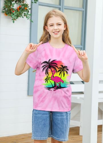 Image of SunFoucs Girls Kids Shirts Size 5-12 Tie Dye Casual Tshirt Short Sleeve Crewneck Tee Top | Short Sleeve Rainbow Tee Top