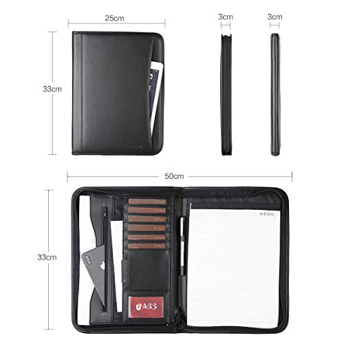 Leathario File Folder Padfolio Writing Pad Business Presentation Folder Portfolio (Black)