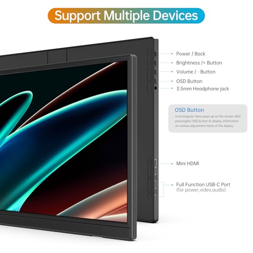 Image of MNN Portable Monitor 14 inch FHD 1920 * 1200P USB C HDMI Ultra-Slim IPS Travel Display w /Speakers, HDR Plug&Play, External Monitor for Laptop PC, Phone,Mac(400cd /m Brightness)