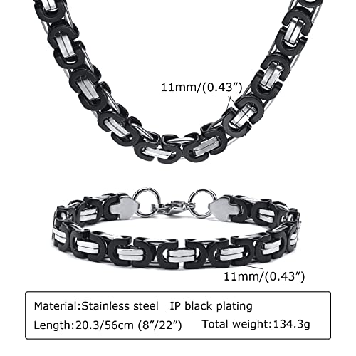 MPRAINBOW Flat Byzantine Bracelet Necklace Sets - Punk Cool Link Chain Bracelet & Necklace,316L Stainless Steel 6/8/10/11mm Width 24 inch Length Chain for Men Women,Hip Hop Jewelry4