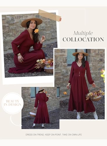 Dokotoo Womens Dresses Fashion 2025 Long Sleeve V Neck Maxi Dresses Elegant Casual Flowy Tiered Boho Beach Vacation Outifits4