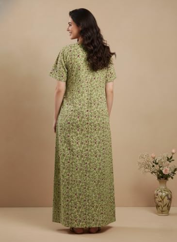 Image of Bahumaan Cotton Nighty for Women Full Length Stylish | Floral Print Cotton Maxi Dress for Women with Pocket | Sleepwear Gown for Women