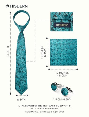 Image of HISDERN Ties for Men Paisley Tie and Pocket Square Cufflinks Set Formal Classic Floral Necktie Handkerchief Wedding Party