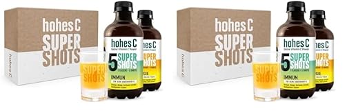 hohes C Super Shots Geschenkset: 1x Immun 330ml + 1x Energie 330ml + Shotglas, Orange, Mango, Ingwer, Cranberry, Guarana, Chili (Packung mit 2)