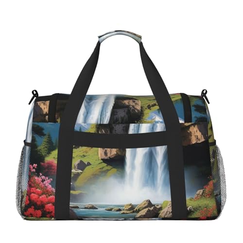 Waterfall and Flower Print Travel Duffel Bag for Men & Women, Foldable Travel Bags and Spacious Weekender Tote Bag for Storage Toiletry Luggage Personal Item2