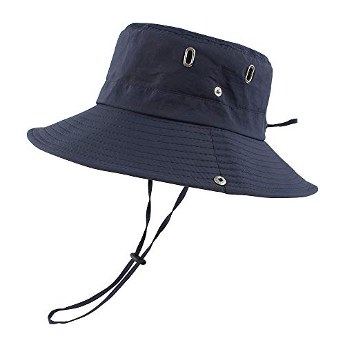 XIAOHAWANG Homme Chapeau D'été Large Bord Casquette Femme Chapeau de Soleil pour Randonnée Pêche (Marin)