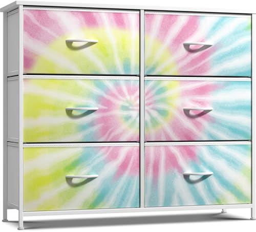 Sorbus Dresser with Fabric Drawers & Wood Top (6 Drawer, Light Tie-dye) - image 1