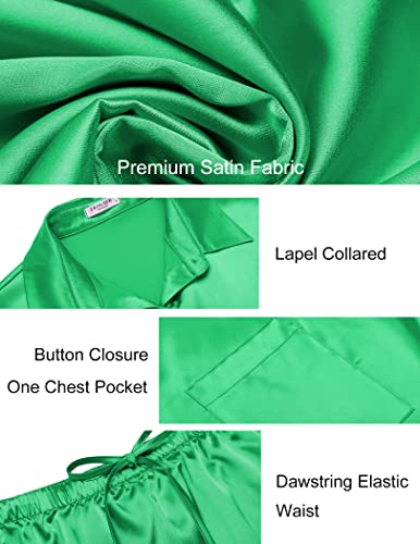 Ekouaer Silk Pajamas For Women Soft Lingerie Sleepwear 2 Piece Button Up Pjs Satin Tops With Short Lounge Shorts Set Green,M #TOP4