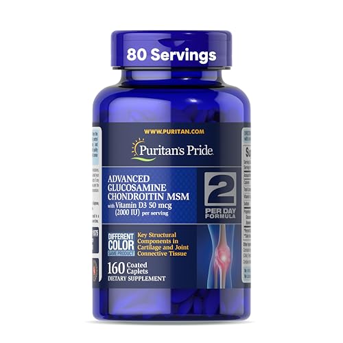 Puritan's Pride Advanced Glucosamine Chondroitin MSM with Vitamin D3 50mcg (2000 IU), Dietary Supplement for Joint Health, 80 Servings, 160 Coated Tablets
