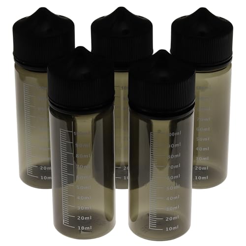 DIY-24H | 5 Stück Leerflaschen 120ml mit Messskala in schwarz Tropfflaschen für Öle oder Liquids mit kindersicherung Verschluss