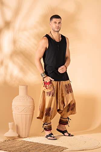 Image of The Veshti Company Hipie Harem Pants for Men Cotton Low Crotch Printed Baggy Bohemian Yoga Pajama Pant (Regular Fit)