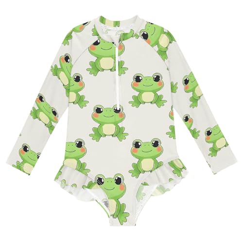 ALAZA Swimsuit for Girls Long Sleeve Rashguard Bathing Suit Frog Lovely Quick Dry 4T
