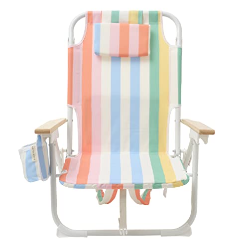 Sunnylife Deluxe Reclining Backpack Beach Chair For Adults With Drink Holders And Adjustable Pillow Multicolour Stripe Print #TOP3