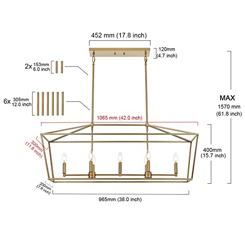 Melucee 7-Light Farmhouse Chandelier Gold Linear Kitchen Island Lighting Modern Candle-Style Dining Room Light Fixtures Ceiling Hanging Foyer Lighting, E12 Base #TOP4