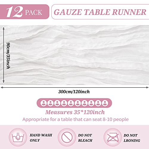 12 Pack Cheesecloth Table Runner 35 x 120 inch Long Boho Cheese Cloth Gauze Table Runners Semi Sheer Table Runner for Wedding Decor, Bridal Shower, Birthday Party (White) by YMHPRIDE - Image 2