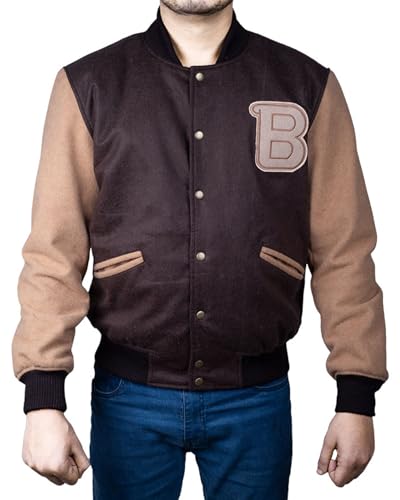 EASTIFIED Hotline Miami Varsity Letterman Brown Wool Letter B Patch Flight Bomber Jacket
