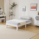 Karl home 12 Inches Wood Platform Bed Frame, Twin Bed Frame, Solid Wood Foundation with Wood Slat Support,Easy Assembly No Box Spring Needed (White)