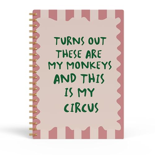 Image of Funny Quote Notebook Journal, inchTurns Out These Are My Monkeys and This Is My Circus inch Retro Sarcastic Office Notebook, Gag Gifts for Coworkers Boss Friends, Spiral Notebook 5.5x8.3 Inch