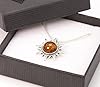 LIGURIUS NATURAL BALTIC AMBER STERLING SILVER 925 NECKLACE PENDANT Gemstone Cognac Small Sun Pendant For Women & Silver Adjustable CHAIN Snake 45cm - 50 cm, Gift set #3