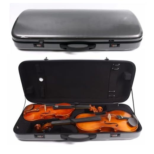 WUQIMUSC Carbon fiber Double Violin Viola Case for 4/4 size violin and 15-17 inch viola adjustable with Backstraps Combination lock (Black)