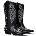 black Cowboy Boots for Women - Embroidered Western Cowgirl Boots with Fashion Snip Toe, 1.75-Inch Low Block Heel and All-Day Comfort Fit, size 9