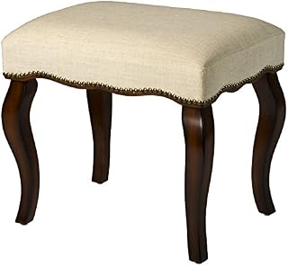 Hillsdale Furniture Hamilton Backless Vanity Stool, Burnished Oak Wood and Ivory Upholstery