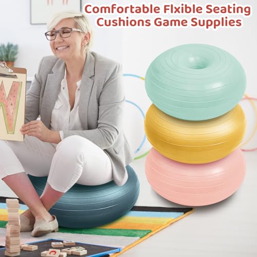 Image of Lewtemi 4 Pcs Flexible Seating for Classroom Elementary, 20'' Yoga Inflatable Ball Chair for Kids, Wobble Chair Donut Ball Chairs with Inflator for Student Sensory Balance Exercise (Hippie Color)