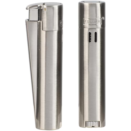 Clipper Silver Metal Jet Flame Lighter Refillable Butane Torch Lighter Adjustable Wind Resistant Single Jet Flame Durable Metal Pocket Lighter
