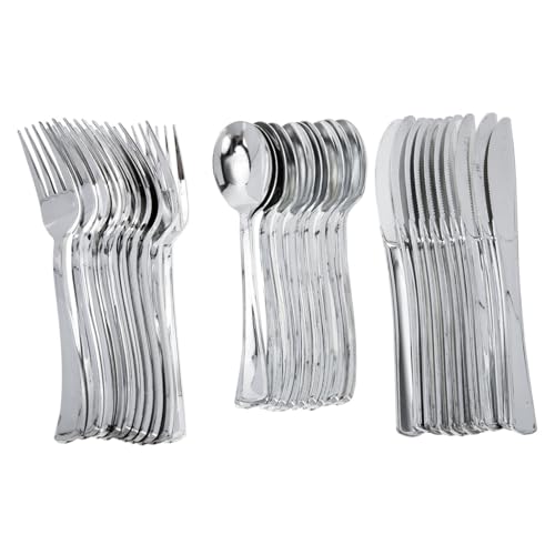 FOMIYES 10 Sets Plastic Electroplating Silverware Set Forks Spoons Knives Dinner Cutlery