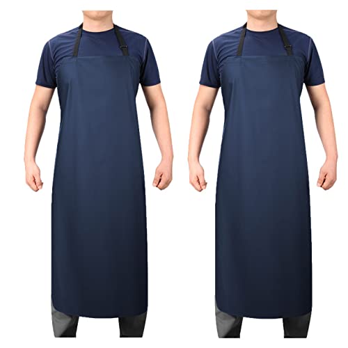 Image of VWELL Waterproof Rubber Vinyl Apron 41.5" Heavy Duty Work Apron Durable with Adjustable Bib Apron for Dishwashing,Grooming 2Packs(no pocket)