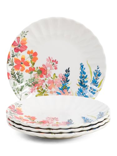 The Farmhouse by Rachel Ashwell Melamine Salad Plates, 8 Inch, Darlington Floral Design, Scalloped Edge, Set of 4