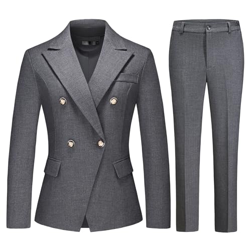 Lamgool Women's Suits 2 Piece Set Business Double Breasted Pinstripe Pant Suit Slim Fit Dressy Casual Outfits