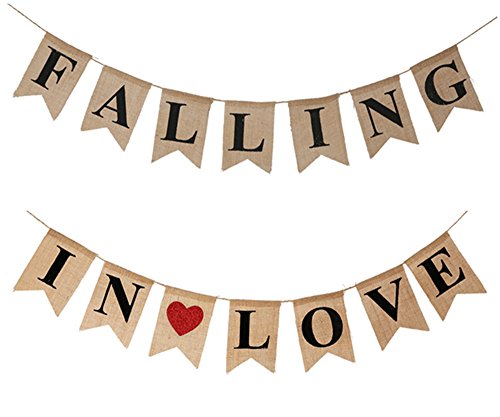 OZXCHIXU 'Falling in Love' Burlap Bunting Banners Wedding Backdrop Decoration, 14pc Flags
