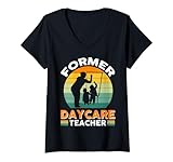 Damen Ehemalige Kindergartenlehrerin Silhouette Retro T-Shirt mit V-Ausschnitt