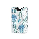 susiyo Teal Jellyfish Laundry Hamper Collapsible Laundry Basket Organizer Freestanding Waterproof Ro