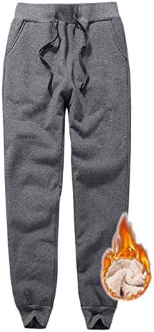 Jenkoon Womens Warm Fleece Sherpa Lined Sweatpants Drawstring Jogger Pant Trousers (Grey, Large)