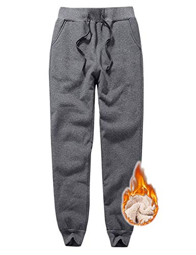 Jenkoon Womens Warm Fleece Sherpa Lined Sweatpants Drawstring Jogger Pant Trousers (Grey, Large) #TOP3