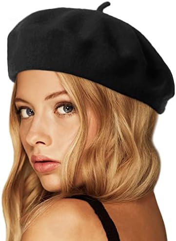Wheebo Black Wool Beret Hat For Women