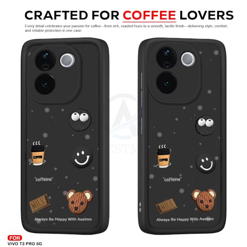 Image of AESTMO Back Case Cover for Vivo T3 Pro / Z9S Pro Cover | Cute Fun Cartoon 3D Ball | Coffee Silicone Case | Full Body Protection | Camera Protection Back Cover for Vivo T3 Pro / Z9S Pro (Black)