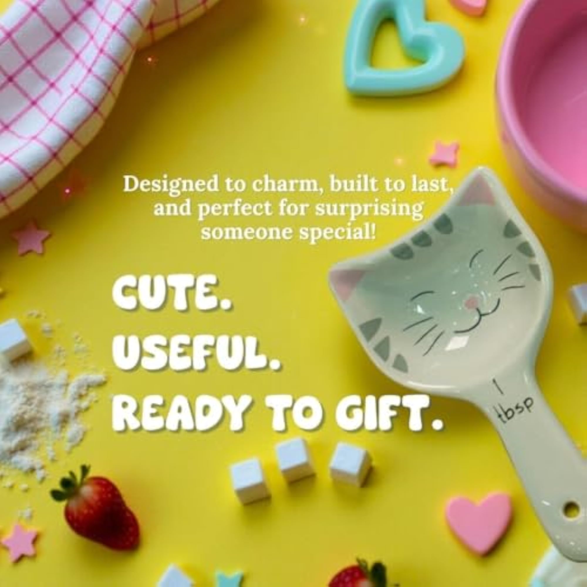 Cat Measuring Spoons Set of 4, Ceramic Kitchen Gifts