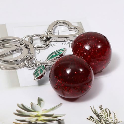 Heart-Shaped Keychain with Initial A-Z and Cherry Charm Bag Charms for Women,Car Accessories