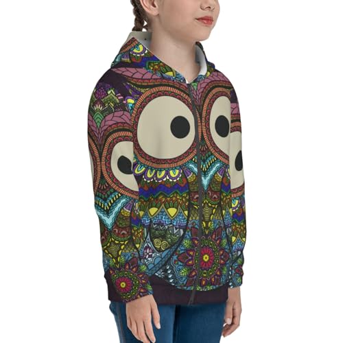 Boho Owl Kids Pullover Hoodies Boys Zip Up Sweatshirts Girls Athletic Clothes with Pocket4