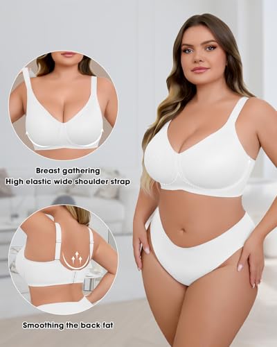 LIIJOO Women Seamless Wireless Bra – Comfortable Soft Supportive Push Up Bra for Women, No Wire Smooth Lounge Underwear for Everyday Wear, Breathable Stretch Fabric（Ivory, 1XL Plus Size） — view 4