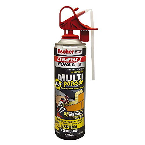 fischer - fischer Mousse polyuréthane 360° multi-positions (flacon 500ml), remplie, fixe, scelle, isole dans n'importe quelle position, séchage rapide, application manuelle, idéal pour les cadres de fenêtres