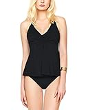 Gottex Women's Standard Twist Front Halter Flyaway Tankini Top Swimsuit, Lattice Black, 14